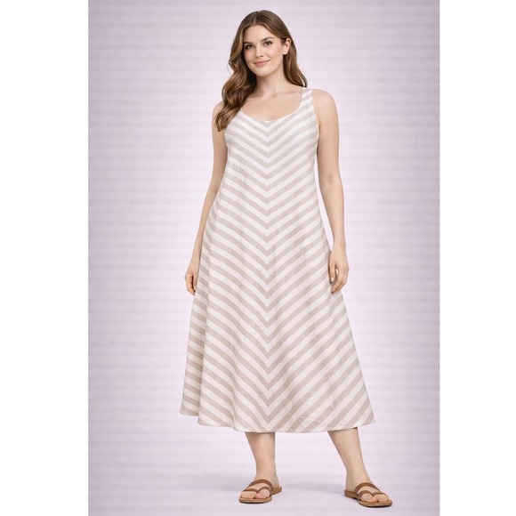 J. Jill Dresses & Skirts - J. Jill Love Linen Chevron Stripe Maxi Dress Beechwood White XS Beach Party